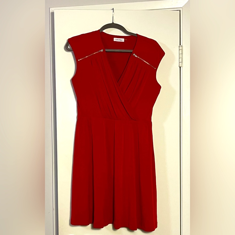 Calvin Klein red dress, above the knee length, size 8.